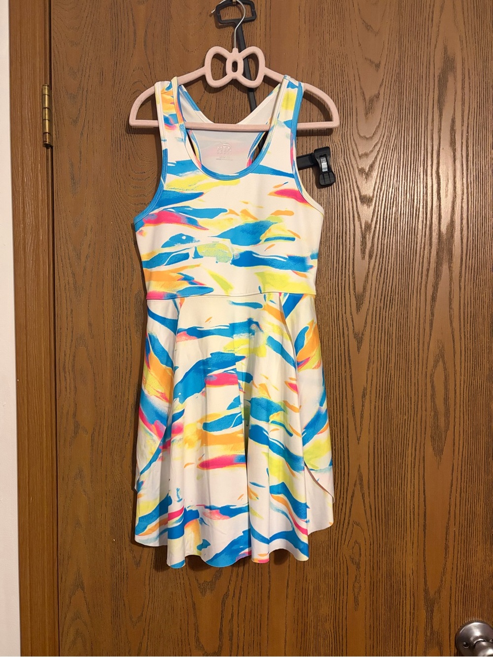 MTA Sport White Dress with Blue, Yellow and Pink Brushstroke Print